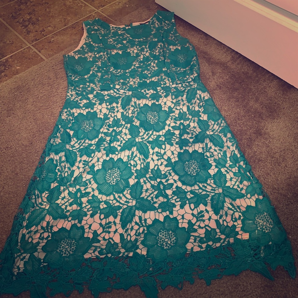 Lace Sheath Dress with tan underlay